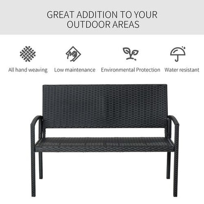 Patio Rattan 2 Seater Garden Bench Love Seater in Black