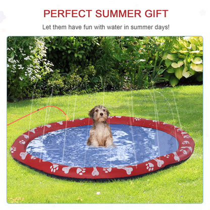 Splash Pad Sprinkler for Pets Dog Bath Pool Non-Slip Outdoor Red - 170cm