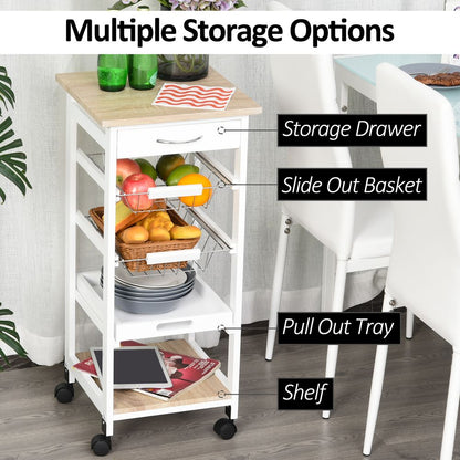 MDF Wood 5Tier Kitchen Storage Trolley White