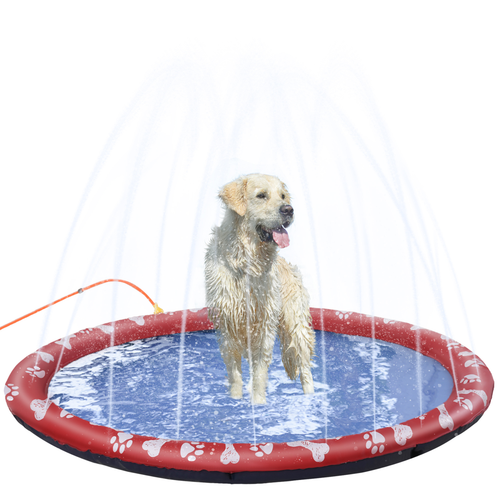 Splash Pad Sprinkler for Pets Dog Bath Pool Non-Slip Outdoor Red - 170cm