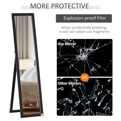 Full Length Mirror, Floor Standing or Wall-Mounted Long Mirror in Black