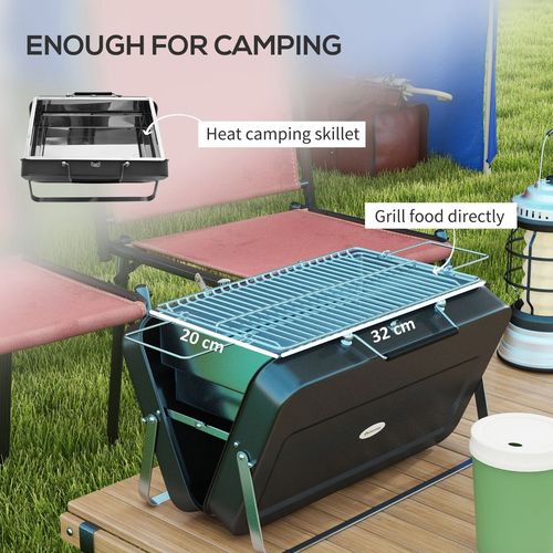 Portable BBQ Grill with Suitcase Design in Black