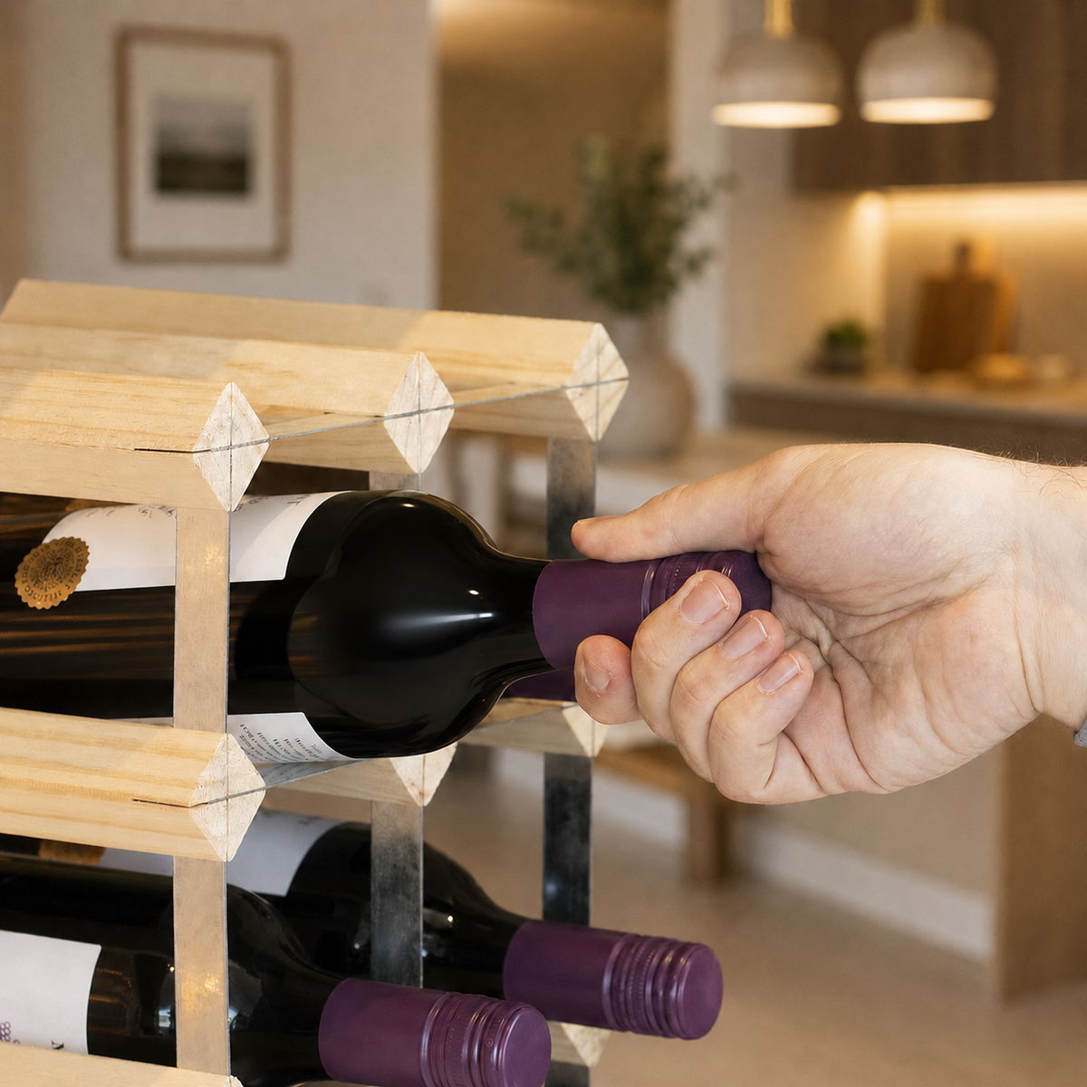 12 Bottle Wood & Metal Wine Rack (Natural Wood & Silver)