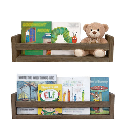 Nursery Floating Book Shelves Dark Wood - Set of 2