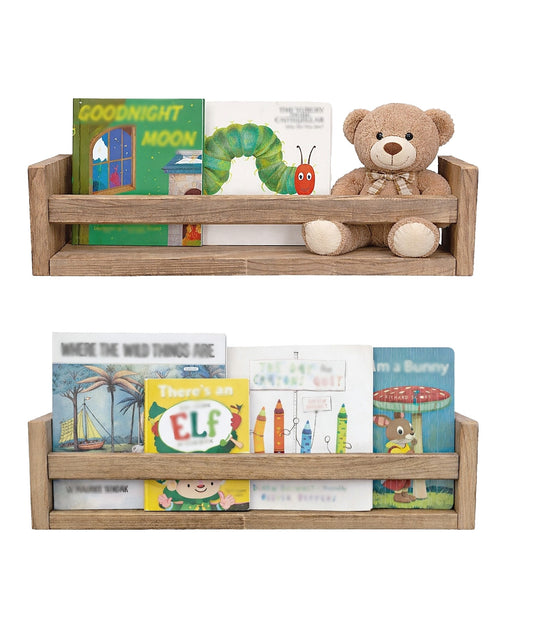 Nursery Floating Book Shelves Light Wood - Set of 2