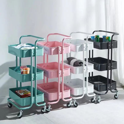 3-Tier Metal Storage Trolley on Wheels - White