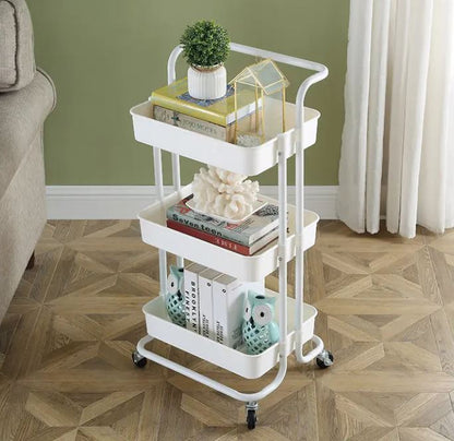 3-Tier Metal Storage Trolley on Wheels - White